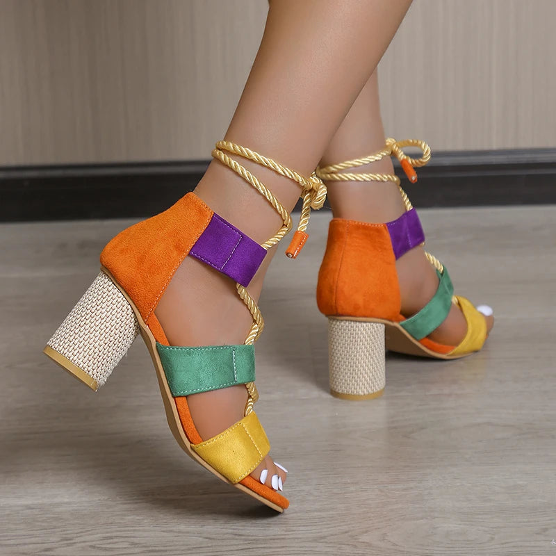 Sandales à talons hauts pour femmes, nouvelle tendance été 2022, chaussures épaisses, sandales de styliste, tissage, rinçage, en dentelle, sexy, parka ouverte, escarpins féminins MAEJORKEN