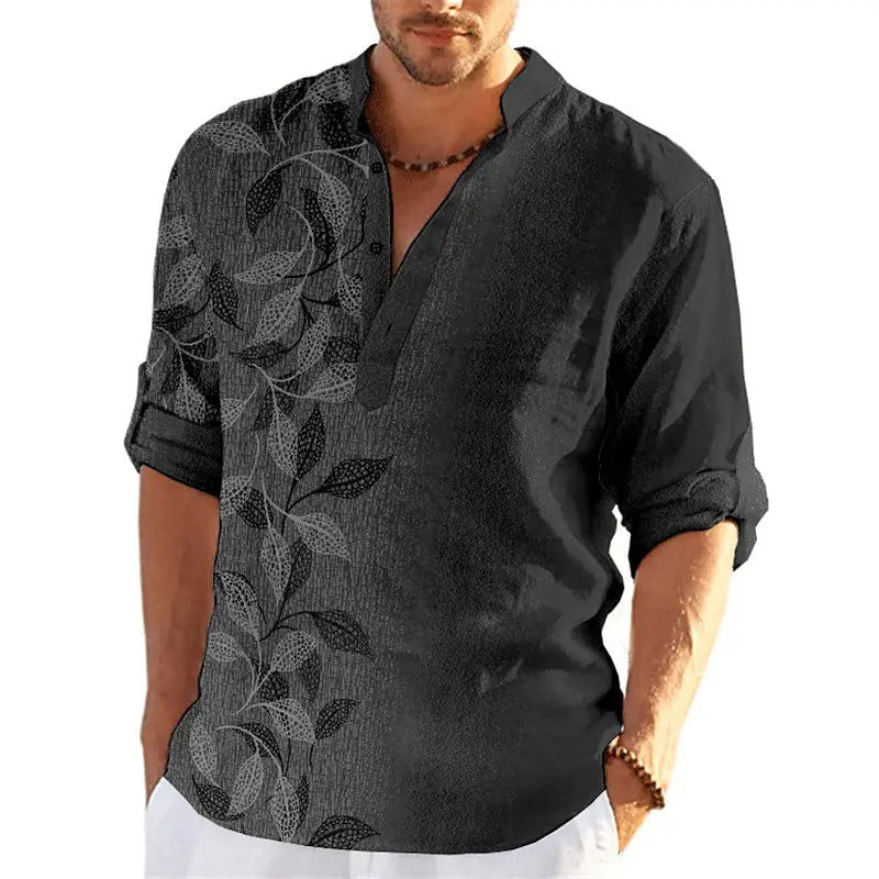 Chemises Henley imprimées en 3D pour hommes, streetwear vintage, col montant, chemise à manches longues, chemisier en Y, vêtements pour hommes, mode MAEJORKEN