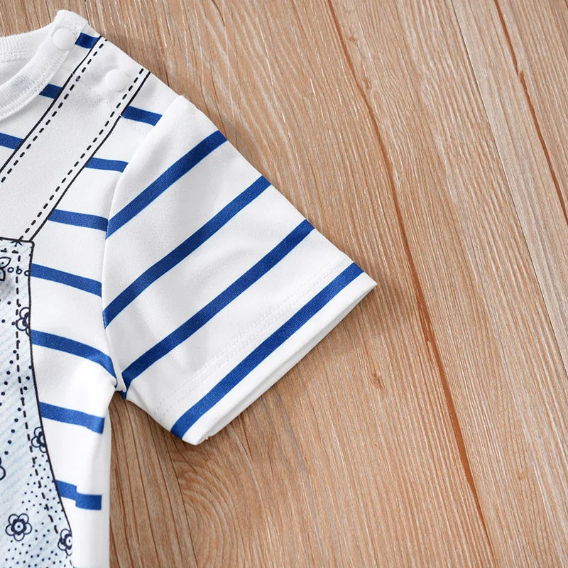 Vêtements de bébé ours de dessin animé mignon pour garçons et filles, fausse sangle initiée, confortable et doux, combinaison d'été à manches courtes, 0-18 MAEJORKEN