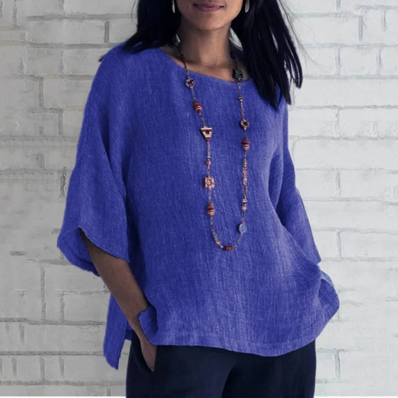 Chemisier en coton chemises d'été col rond trois quarts ample blouse décontractée hauts vêtements d'été pour les femmes Streetwear MAEJORKEN