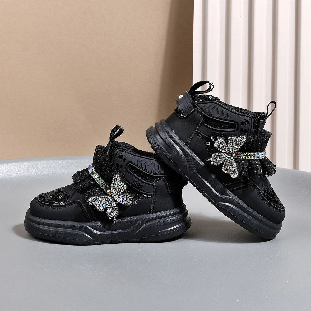 Chaussures d'automne en cuir pour enfants, baskets de Sport pour enfants en bas âge, mignonnes papillons scintillants, semelle souple, à la mode, pour filles, nouvelle collection 2025 MAEJORKEN