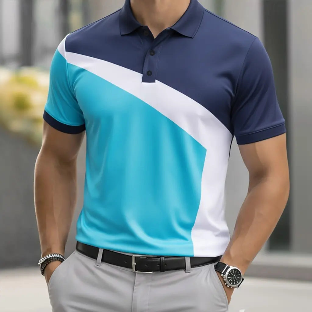 Chemises polo géométriques pour hommes, hauts à manches courtes à col avec patte de boutonnage, style athleisure décontracté pour un usage quotidien estival MAEJORKEN