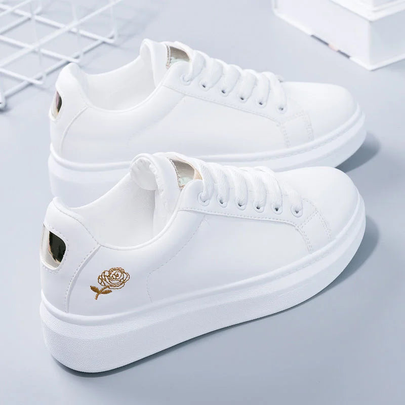 Chaussures De course blanches respirantes à lacets pour femmes, baskets décontractées à fleurs brodées, mode printemps-automne 2023 MAEJORKEN
