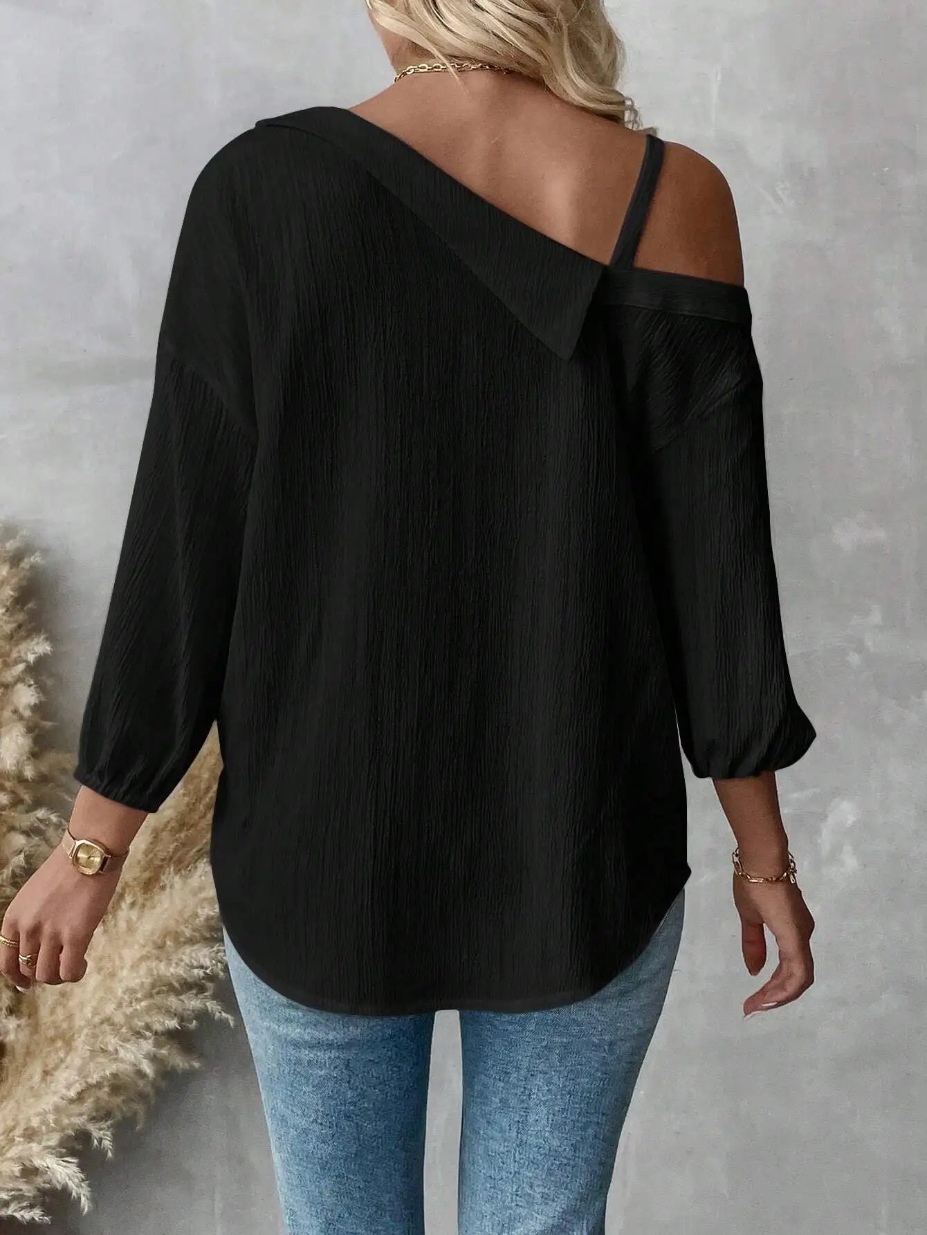 Chemise élégante pour femmes, épaules dénudées, trois quarts, chemisier sexy, décontracté, boutons unis, chemise ample, hauts de bureau pour femmes, streetwear, tuniques du S au XL MAEJORKEN