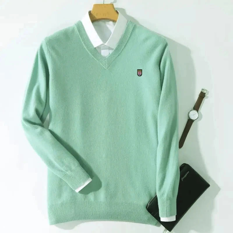 Pull en cachemire mélangé pour hommes, pulls à col en V, chemise d'automne et d'hiver, zones coréennes, 10 documents MAEJORKEN