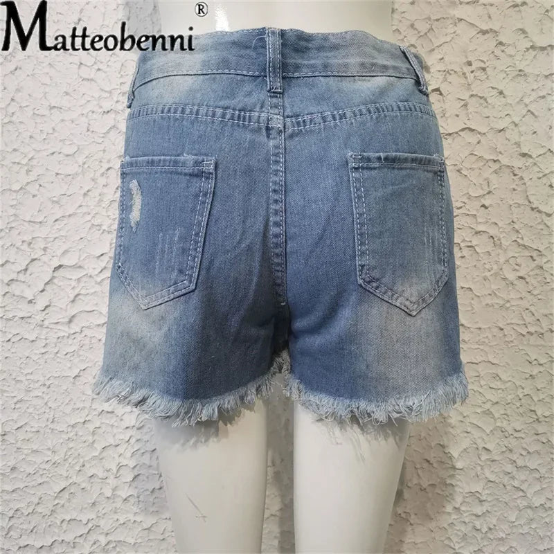 Short en jean déchiré pour femme, taille haute, troué, poches décontractées du S au 2XL MAEJORKEN