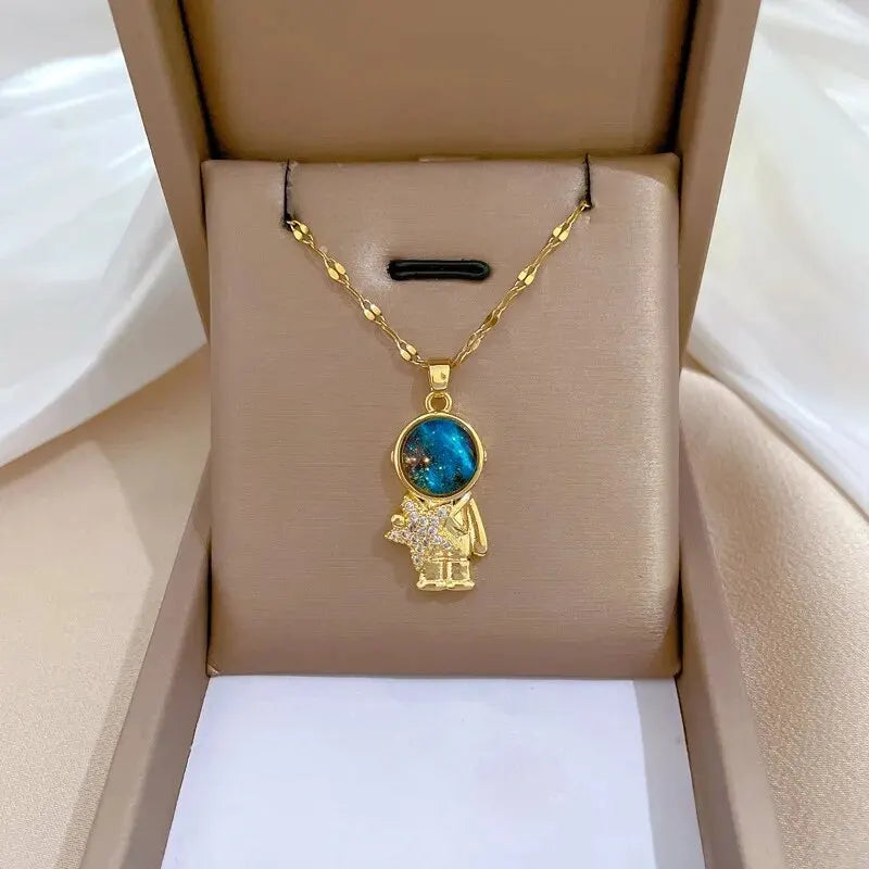 Collier de la série Star Series en acier au titane pour femme, pendentif planète lune et astronome, colliers de la présidence, cadeaux de bijoux, document doré, luxe abordable MAEJORKEN