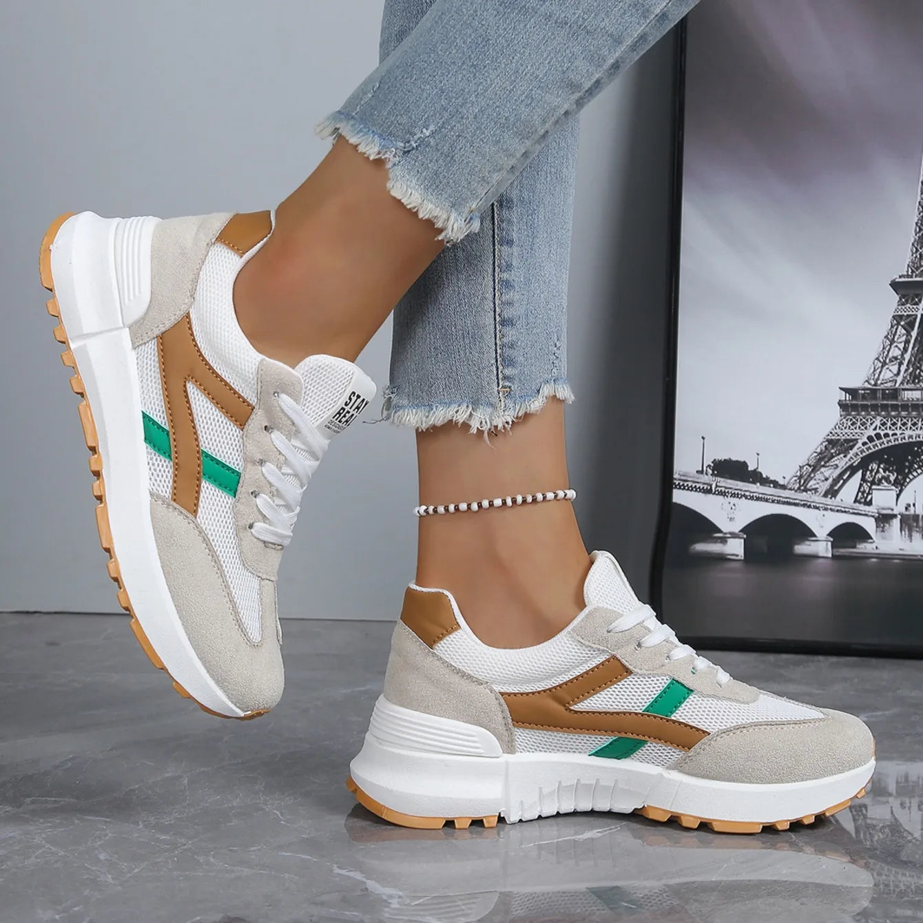 Chaussures décontractées élégantes à lacets, nouveau style tendance, pour femmes, printemps/automne, bout rond, semelle épaisse, antidérapantes, confortables, chaussures de sport MAEJORKEN
