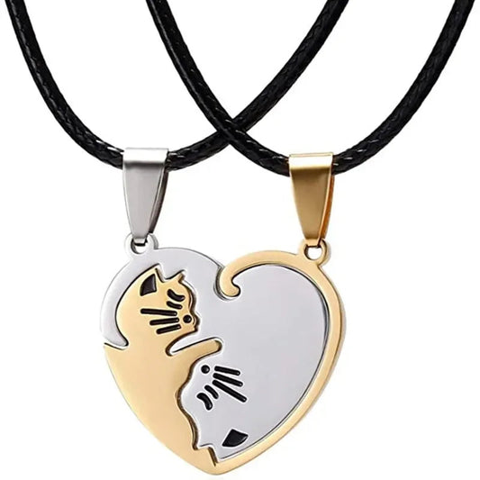 Collier de Couple en forme de cœur, pendentif chat de dessin animé mignon, couleur Simple, collier Animal noir, bijoux cadeau pour filles et garçons, vente en gros MAEJORKEN
