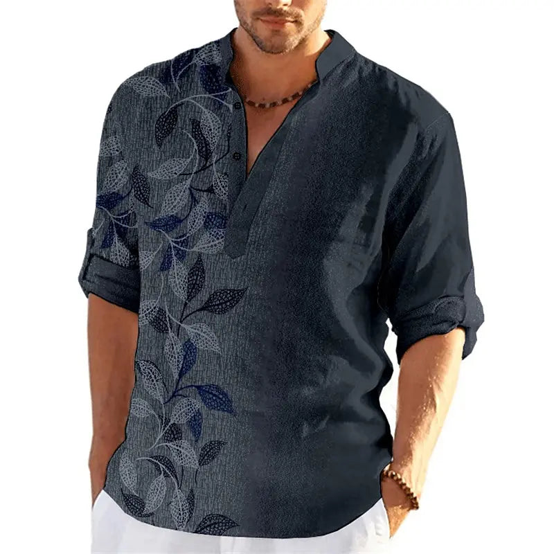Chemises Henley imprimées en 3D pour hommes, streetwear vintage, col montant, chemise à manches longues, chemisier en Y, vêtements pour hommes, mode MAEJORKEN