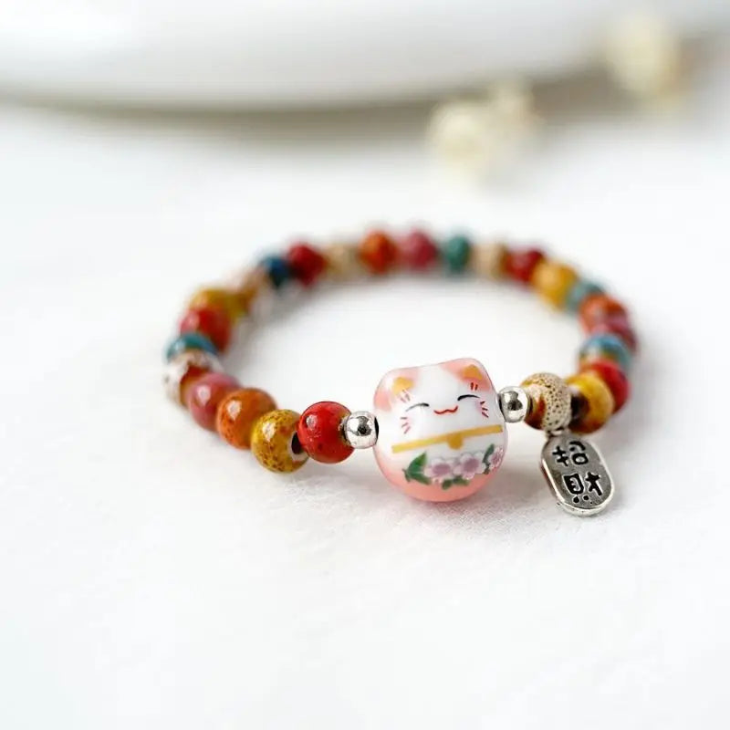 Bracelet chat b03 pour filles, bracelets perlés colorés, pendentifs en céramique Harajuku, bracelets à breloques anime, bijoux cadeaux, vente en gros MAEJORKEN