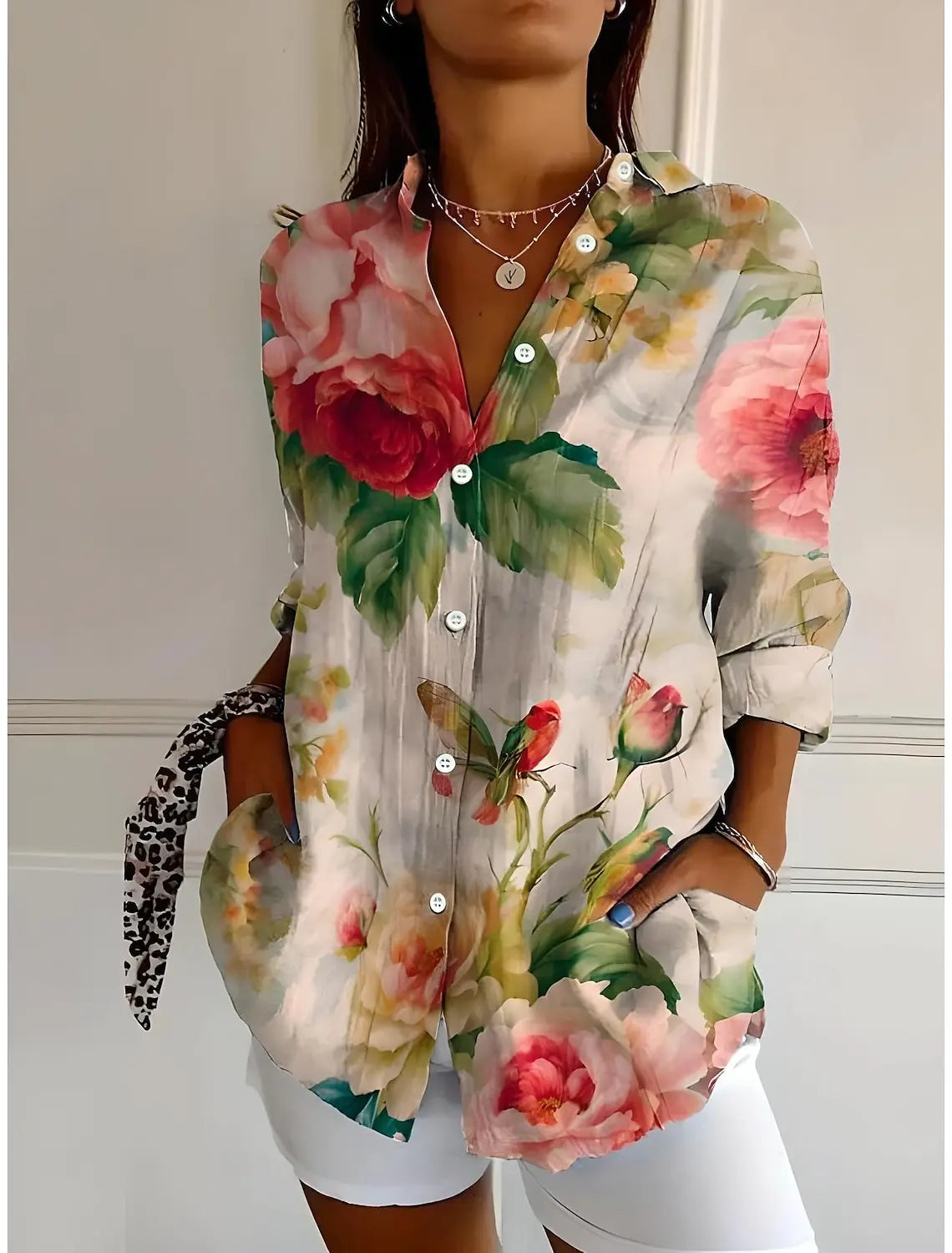 2025 Chemises pour femmes Ombre Floral Graphics Chemisier Col à revers Chemisier Chemises à manches longues pour femmes Vêtements pour femmes Vêtements féminins MAEJORKEN
