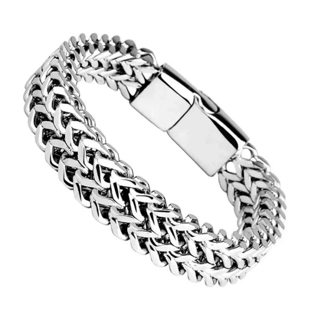 Bracelet tressé en acier inoxydable, Double rangée, écailles de poisson avant et arrière, boucle magnétique en alliage avec quille, bijoux, nouveau modèle MAEJORKEN
