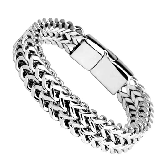 Bracelet tressé en acier inoxydable, Double rangée, écailles de poisson avant et arrière, boucle magnétique en alliage avec quille, bijoux, nouveau modèle MAEJORKEN
