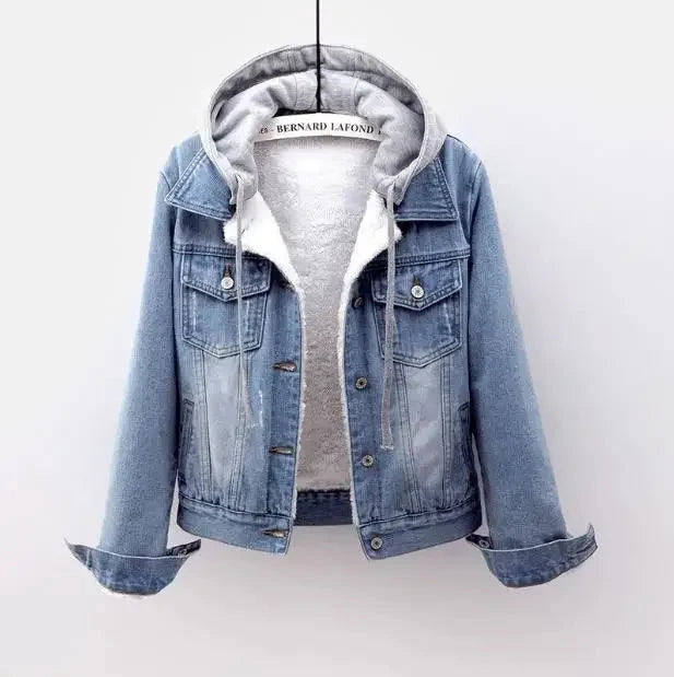 Femmes Denim manteau à capuche simple boutonnage bouton vestes à capuche Patchwork vêtements d'extérieur Cardigan poches solides Streetwear chaud MAEJORKEN