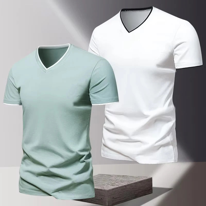 T-shirt pour homme à col en V et manches courtes, T-shirt de sport et de loisirs pour homme, T-shirt basique uni tendance et simple MAEJORKEN