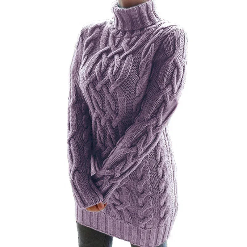 Robe pull longue à col haut pour femme, pull tricoté, couleur unie, épais, Mini, mode hiver automne 2024 MAEJORKEN