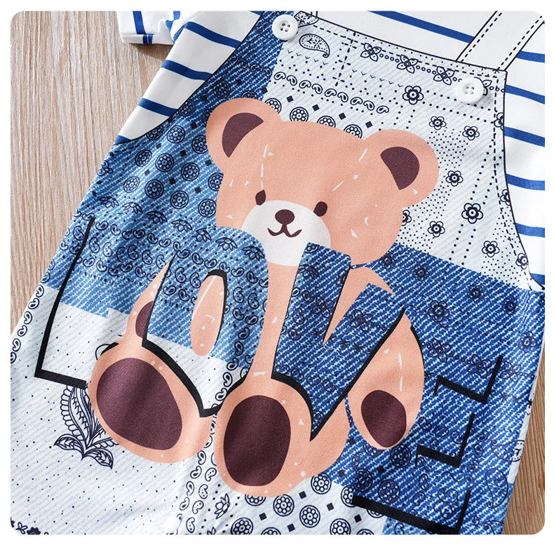 Vêtements de bébé ours de dessin animé mignon pour garçons et filles, fausse sangle initiée, confortable et doux, combinaison d'été à manches courtes, 0-18 MAEJORKEN