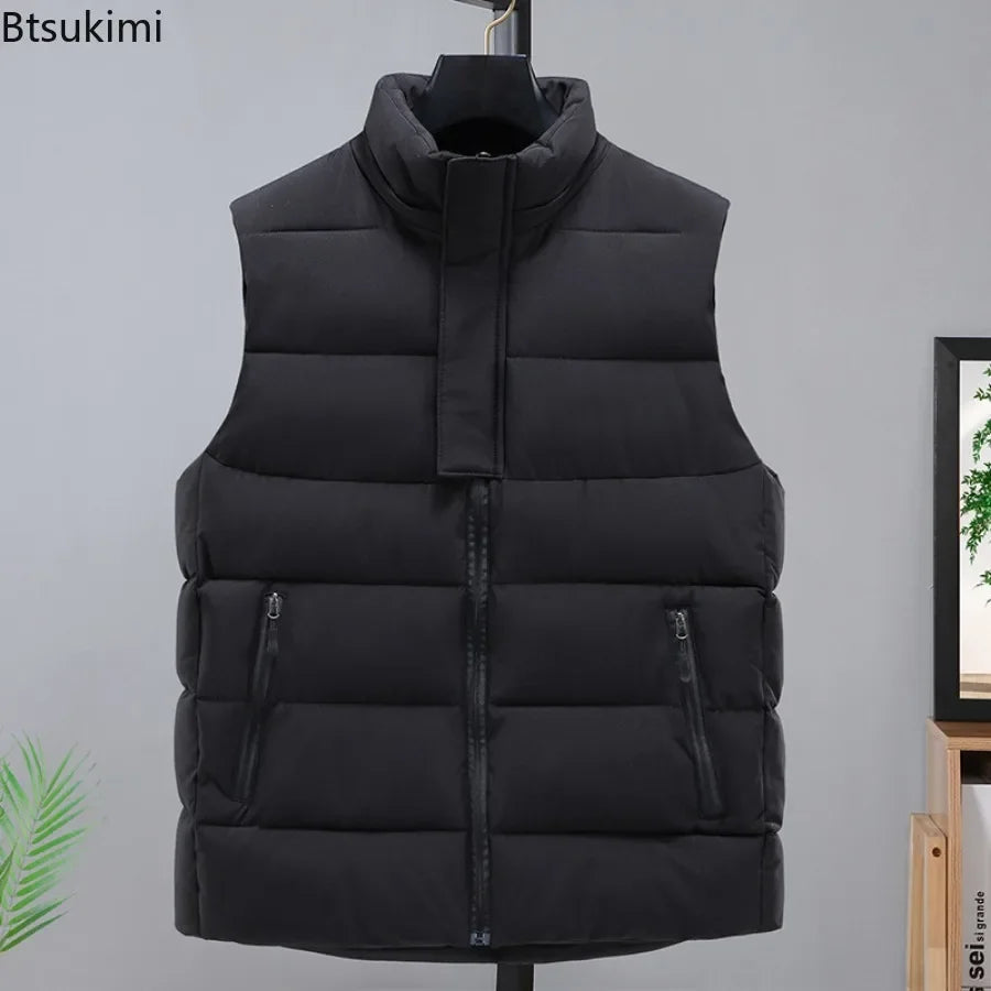 2025 hommes hiver épaissir vers le bas coton gilet épissure sans manches Parka veste décontracté coupe-vent chaud gilet hommes fermeture éclair vêtements d'extérieur à capuche MAEJORKEN