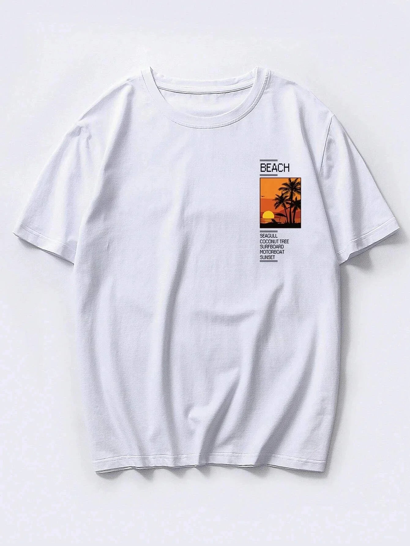 T-shirt manches courtes col rond homme, ample, 100% coton, été, imprimé graphique cocotier et salon, coupe cintrée, sport décontracté MAEJORKEN