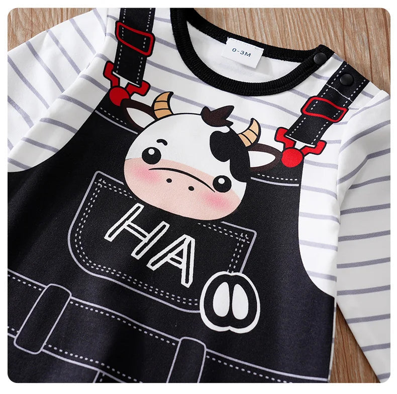 Vêtements pour bébé, imprimé vache de dessin animé mignon, confortable et doux, combinaison pour garçons et filles de 0 à 18 ans, printemps et automne, manches longues MAEJORKEN