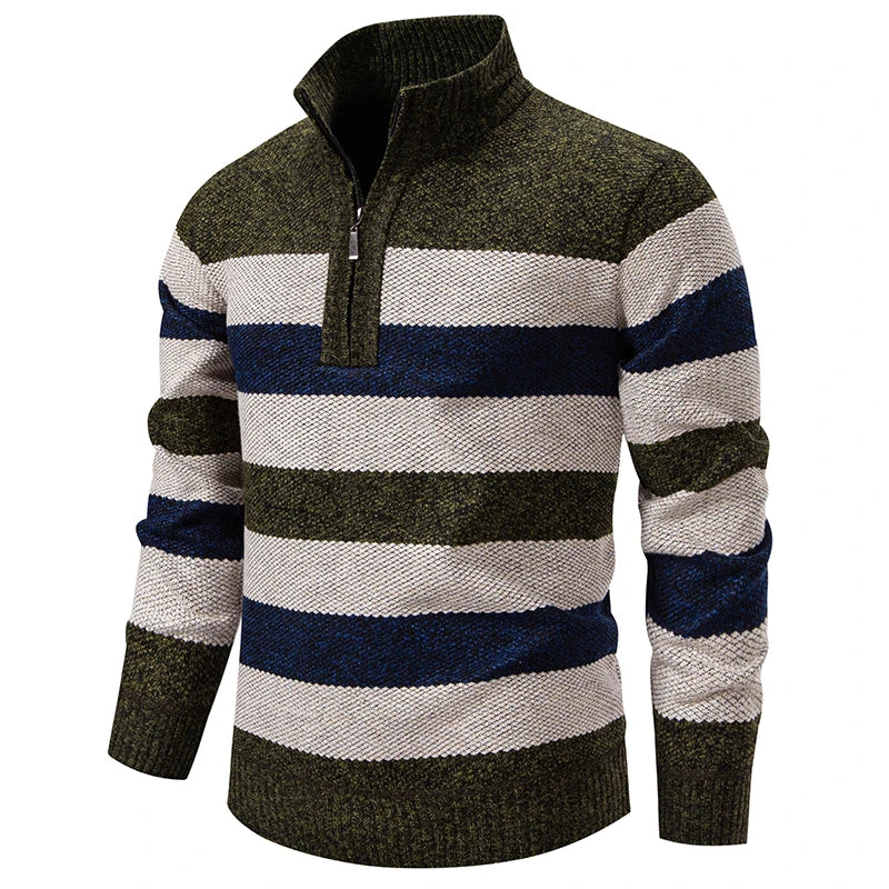 2025 automne hiver tricot pulls hommes Patchwork rayé mode col montant tirer sur tricoté pull homme épais chaud tricots MAEJORKEN