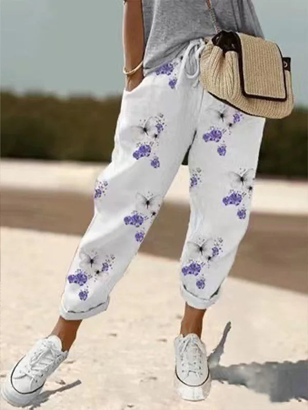 Pantalon mi-long en coton pour femmes, ligne à volants, Vintage, grande, grande taille, grande taille, décontracté, mode fête, bande ample, poche, été, printemps MAEJORKEN
