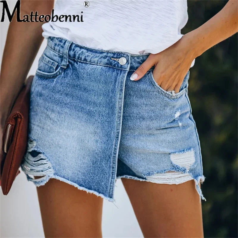 Short en jean déchiré pour femme, taille haute, troué, poches décontractées du S au 2XL MAEJORKEN