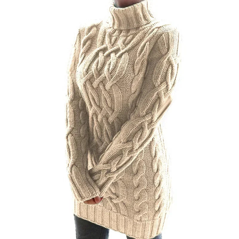 Robe pull longue à col haut pour femme, pull tricoté, couleur unie, épais, Mini, mode hiver automne 2024 MAEJORKEN