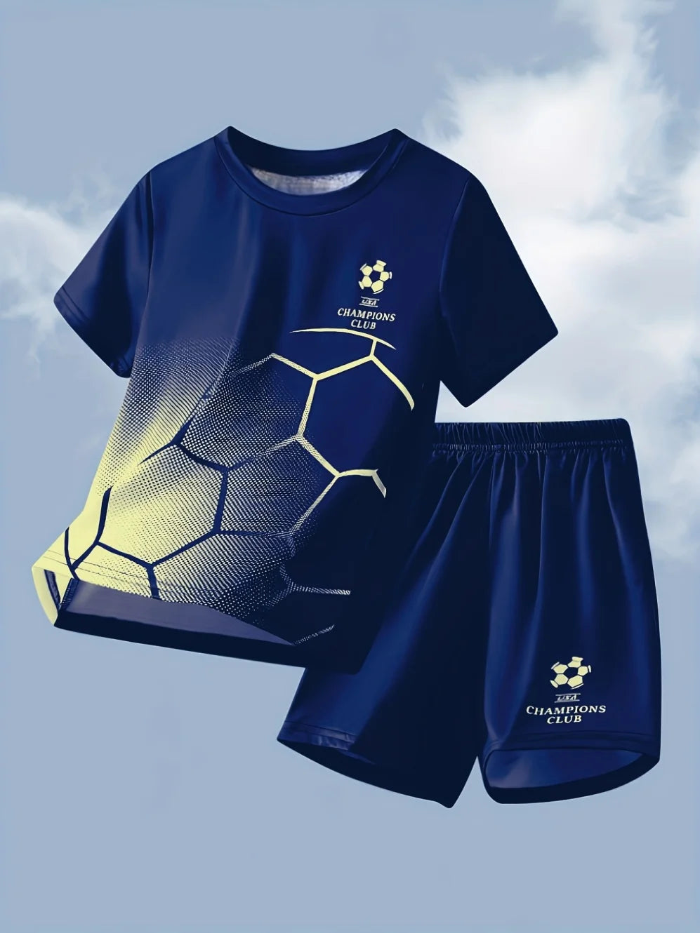 Vêtements pour enfants, ensemble décontracté à imprimé football, col rond, manches courtes et short, ensemble sportif d'été pour garçons, basketball, football MAEJORKEN