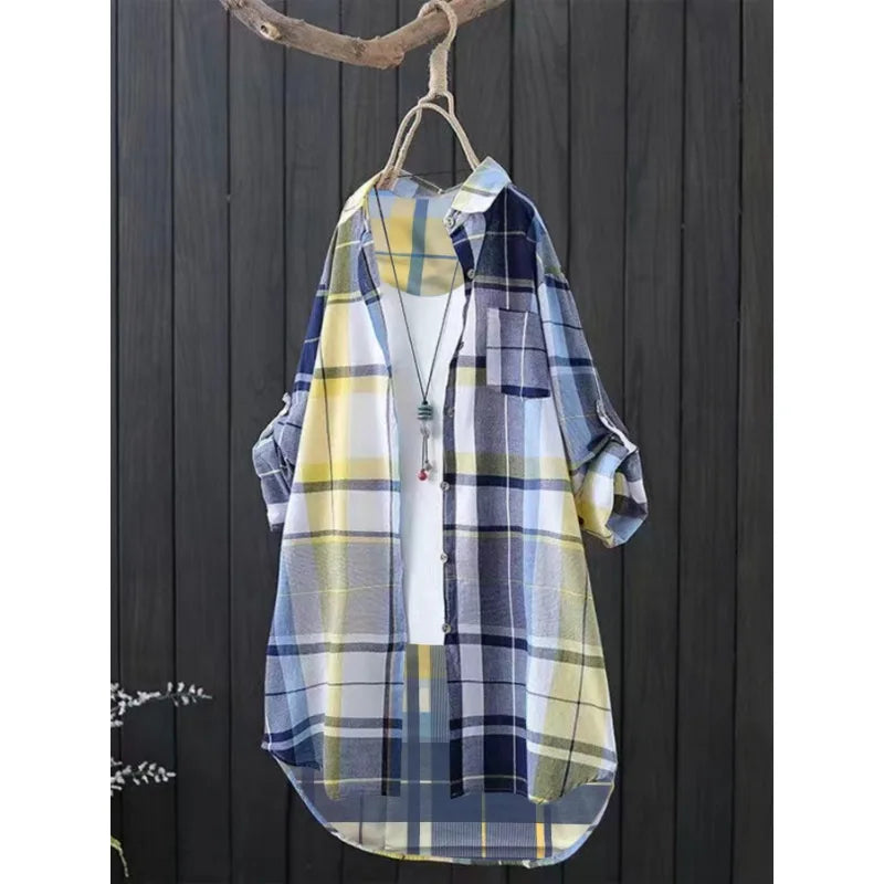 Chemise à carreaux à revers manches longues  du 1XL au 5XL