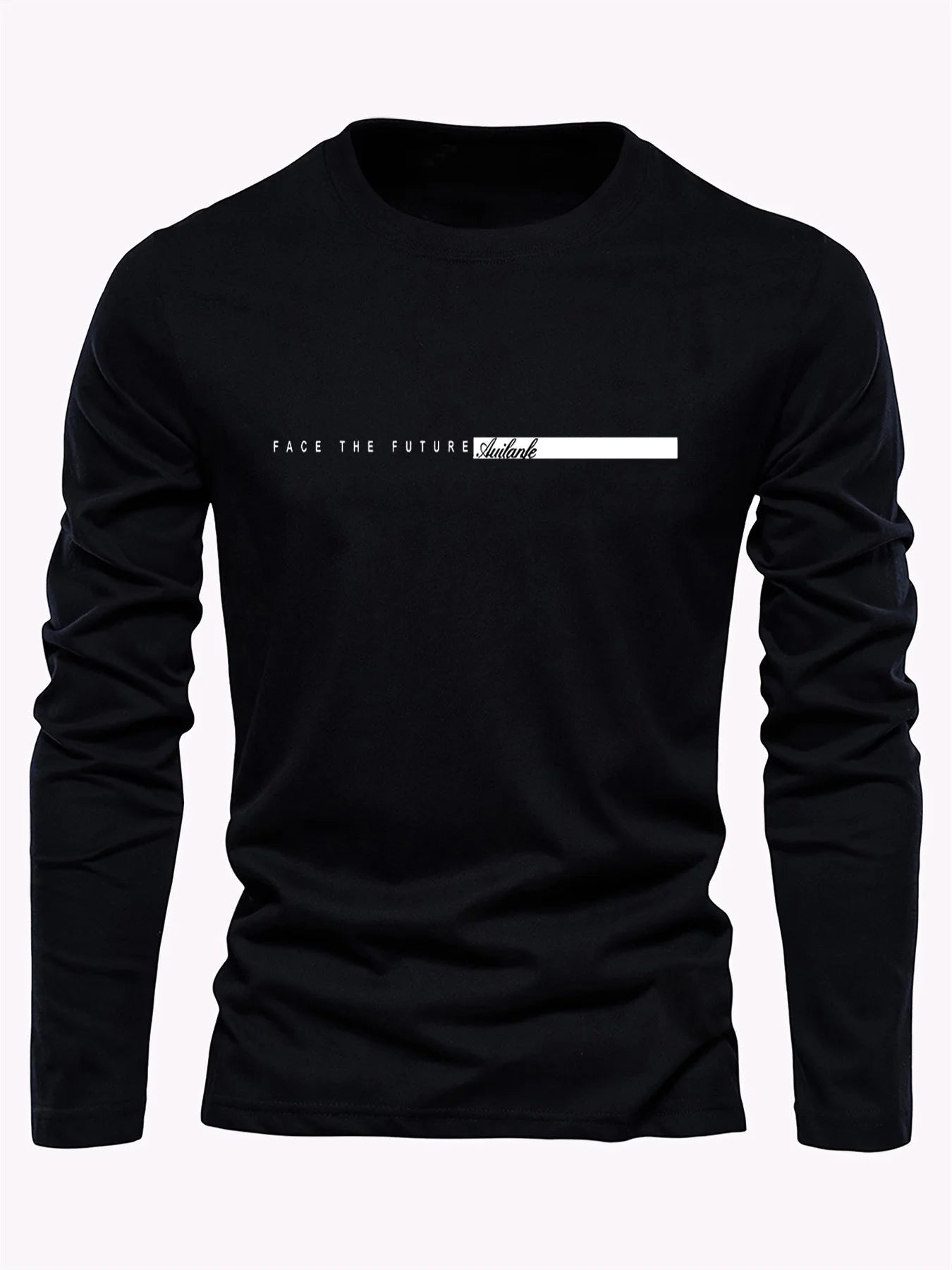 100% pur coton hommes à manches longues col rond ample décontracté futur lettre motif imprimé printemps et automne polyvalent T-shirt MAEJORKEN