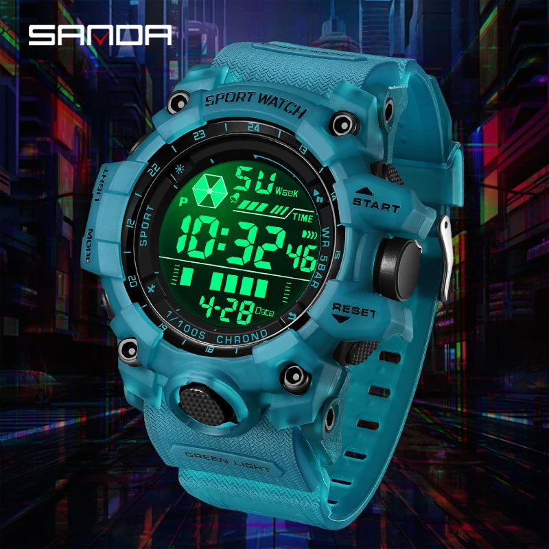 SANDA Sports de plein air hommes montre LED étanche analogique numérique spectacle multifonction grand cadran électronique montre-bracelet G style mâle Cloc MAEJORKEN