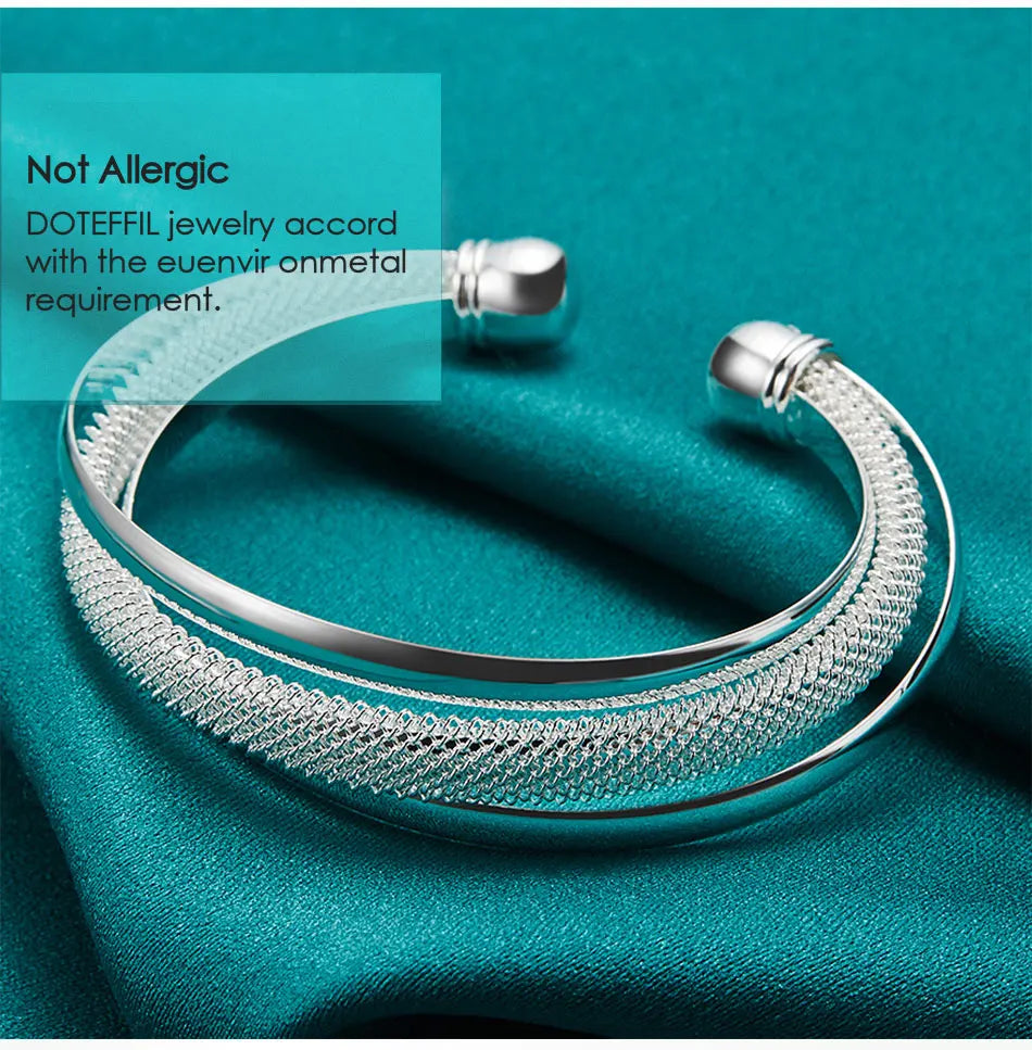 DOTEFFIL 925 en argent Sterling grand Bracelet lisse réticulé pour femme homme bijoux de fiançailles de mariage MAEJORKEN