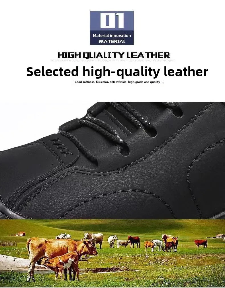 Chaussures d'hiver en cuir imperméable épais pour hommes, doublure polaire, montantes en coton, bottes de neige pour Sports de plein air, semelle extérieure en caoutchouc MAEJORKEN