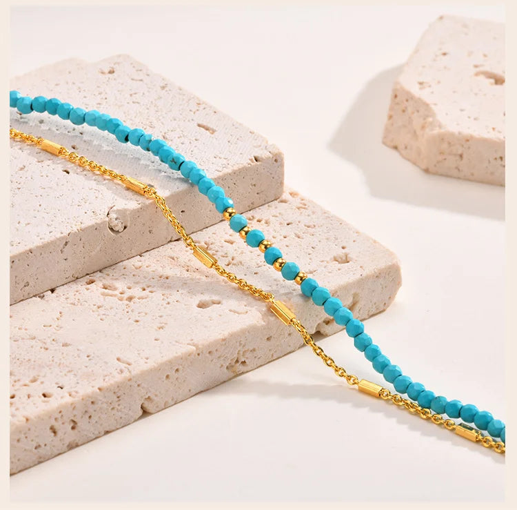 Bracelet turquoise pour femmes, bracelet double rond perlé, cadeau de bijoux plaqué or sans tarjuvenfree MAEJORKEN