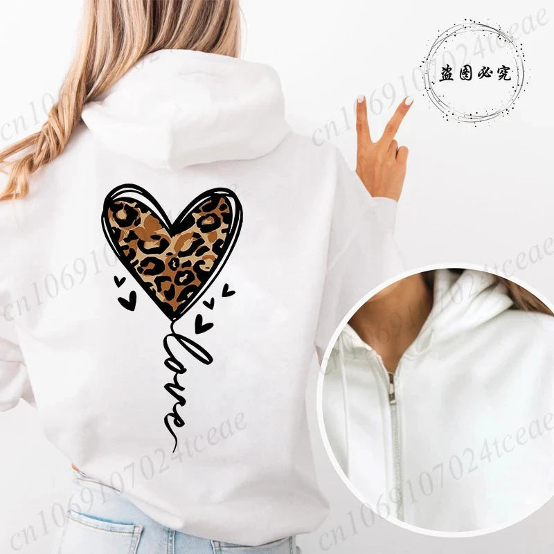Sweat à capuche avec fermeture éclair pour femmes, Style unisexe, surdimensionné, ample, haut d'extérieur, imprimé cœur, léopard, fermeture éclair, nouvelle collection MAEJORKEN