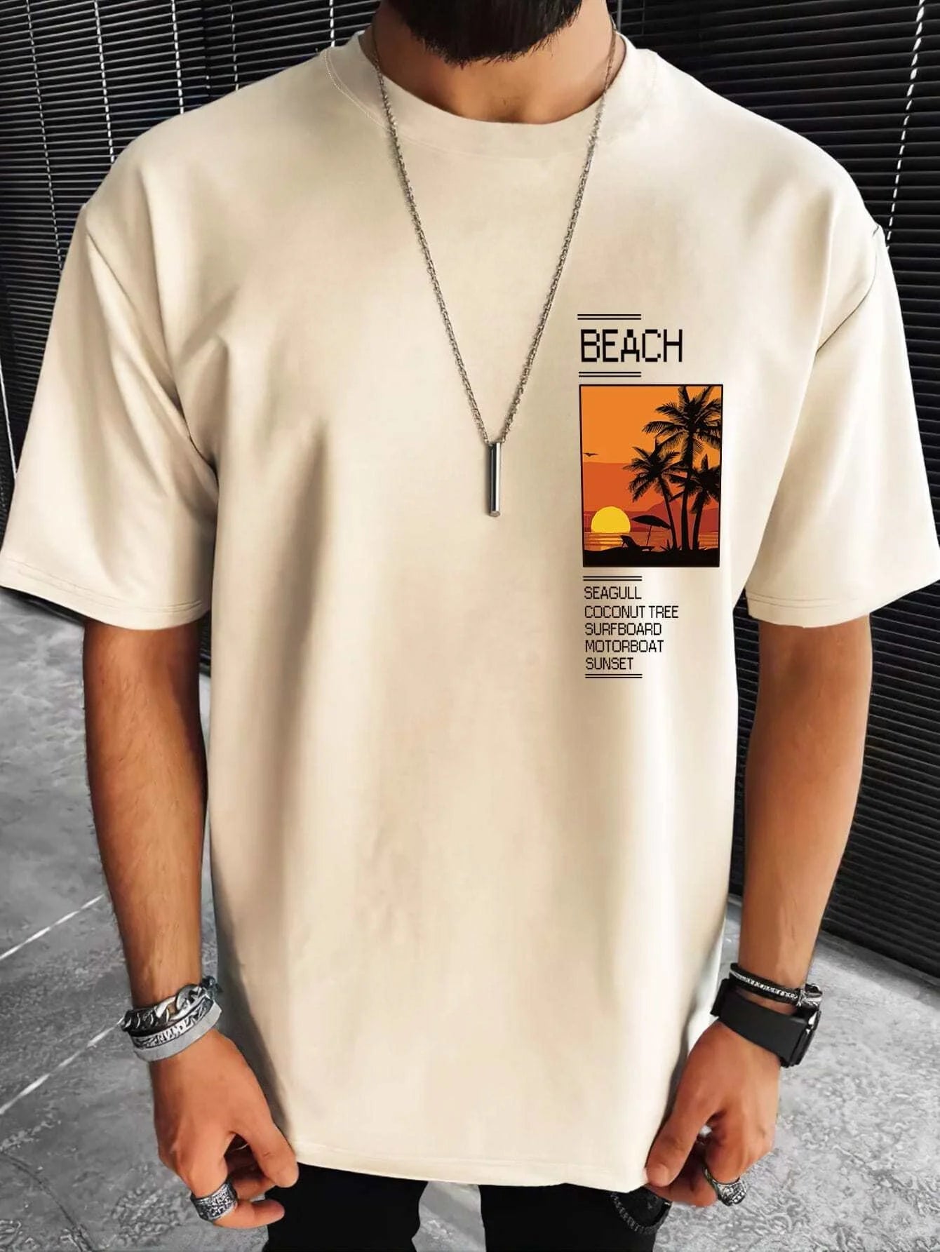 T-shirt manches courtes col rond homme, ample, 100% coton, été, imprimé graphique cocotier du XS au 2XL MAEJORKEN