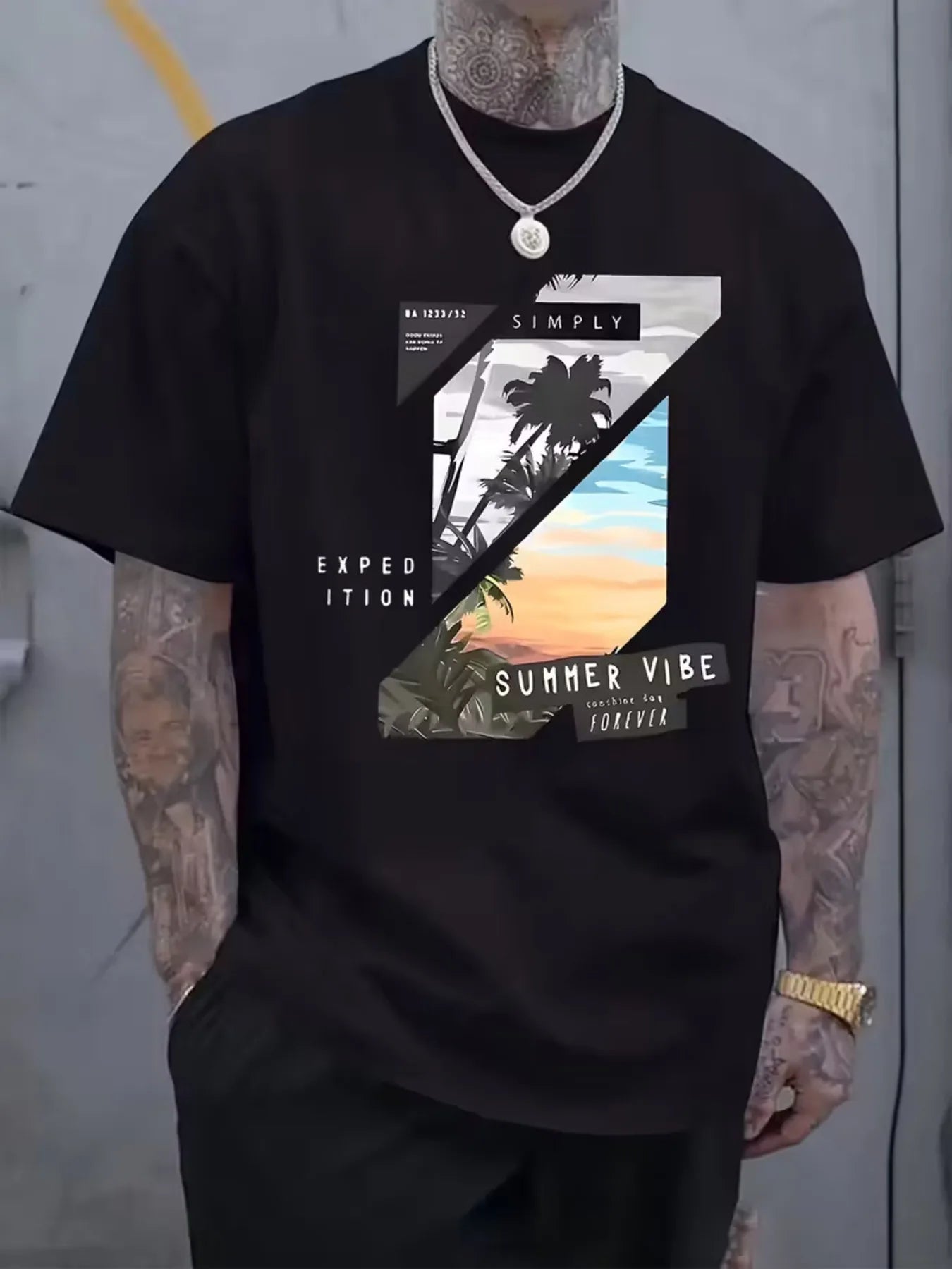 T-shirt pour homme - Matière en coton pur, style estival, imprimé avec un motif en forme de Z, T-shirt à manches courtes - Simple mais élégant MAEJORKEN
