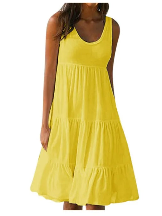 Grande taille femmes casual O cou sans manches volants Mini robe Boho solide plage robe d'été surdimensionné robe ample 2025 été MAEJORKEN