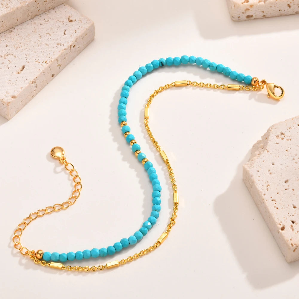 Bracelet turquoise pour femmes, bracelet double rond perlé, cadeau de bijoux plaqué or sans tarjuvenfree MAEJORKEN