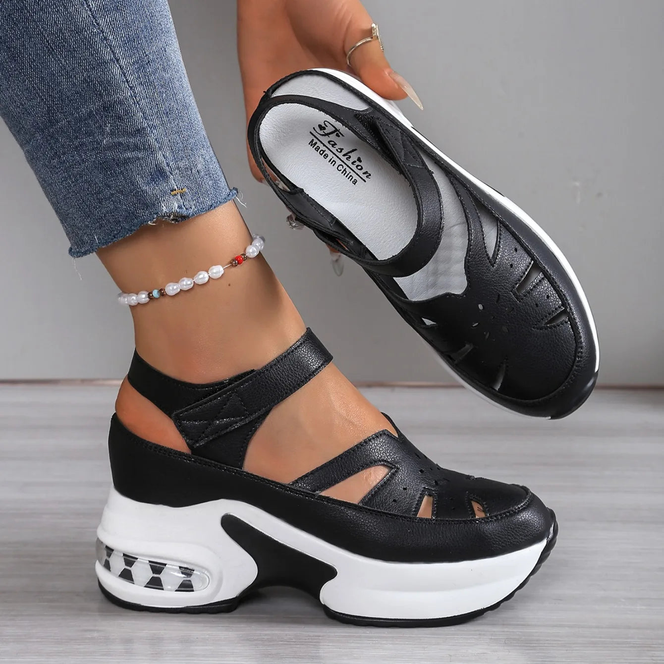 Sandales d'été à bout fermé pour femmes, chaussures décontractées, grande taille, ajourées, légères, confortables, à plateforme, nouvelle collection MAEJORKEN