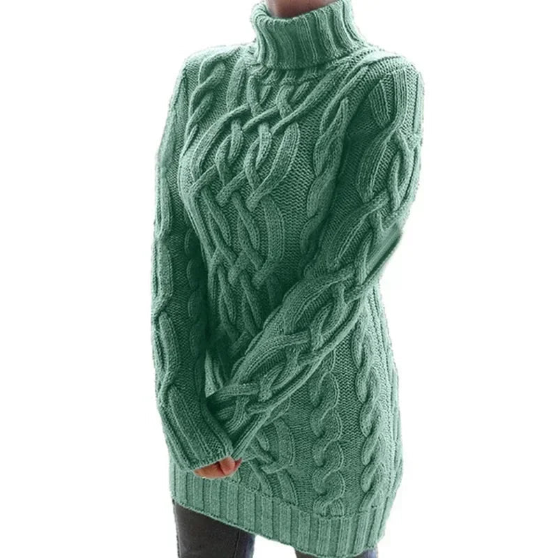 Robe pull longue à col haut pour femme, pull tricoté, couleur unie, épais, Mini, mode hiver automne 2024 MAEJORKEN