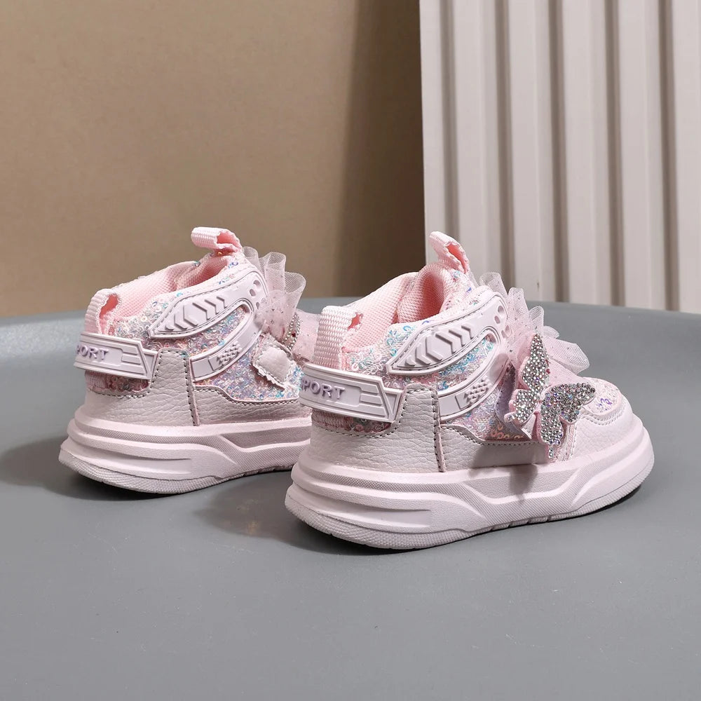 Chaussures d'automne en cuir pour enfants, baskets de Sport pour enfants en bas âge, mignonnes papillons scintillants, semelle souple, à la mode, pour filles, nouvelle collection 2025 MAEJORKEN