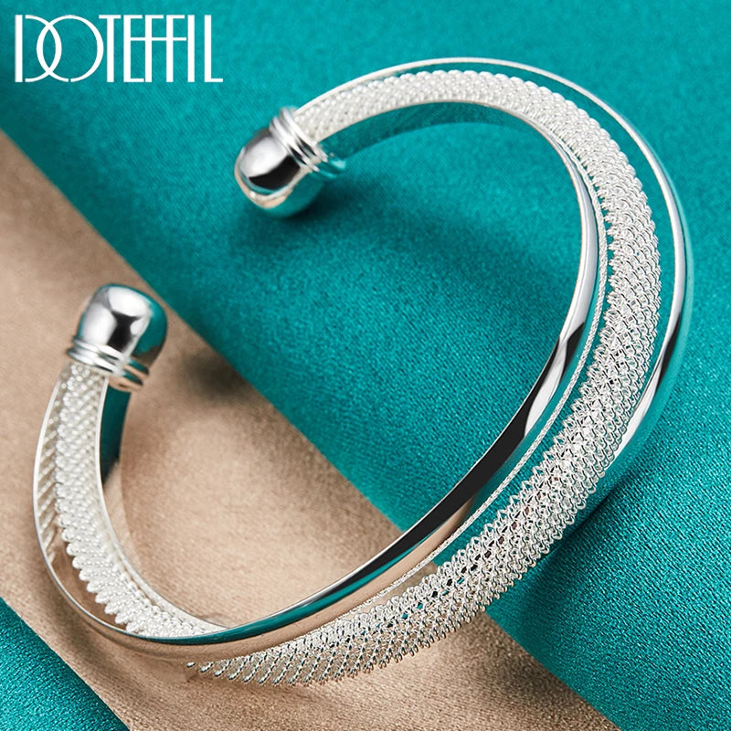 DOTEFFIL 925 en argent Sterling grand Bracelet lisse réticulé pour femme homme bijoux de fiançailles de mariage MAEJORKEN