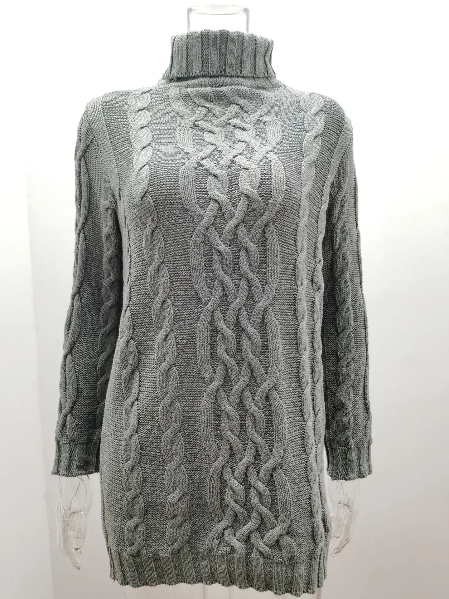 Robe pull longue à col haut pour femme, pull tricoté, couleur unie, épais, Mini, mode hiver automne 2024 MAEJORKEN