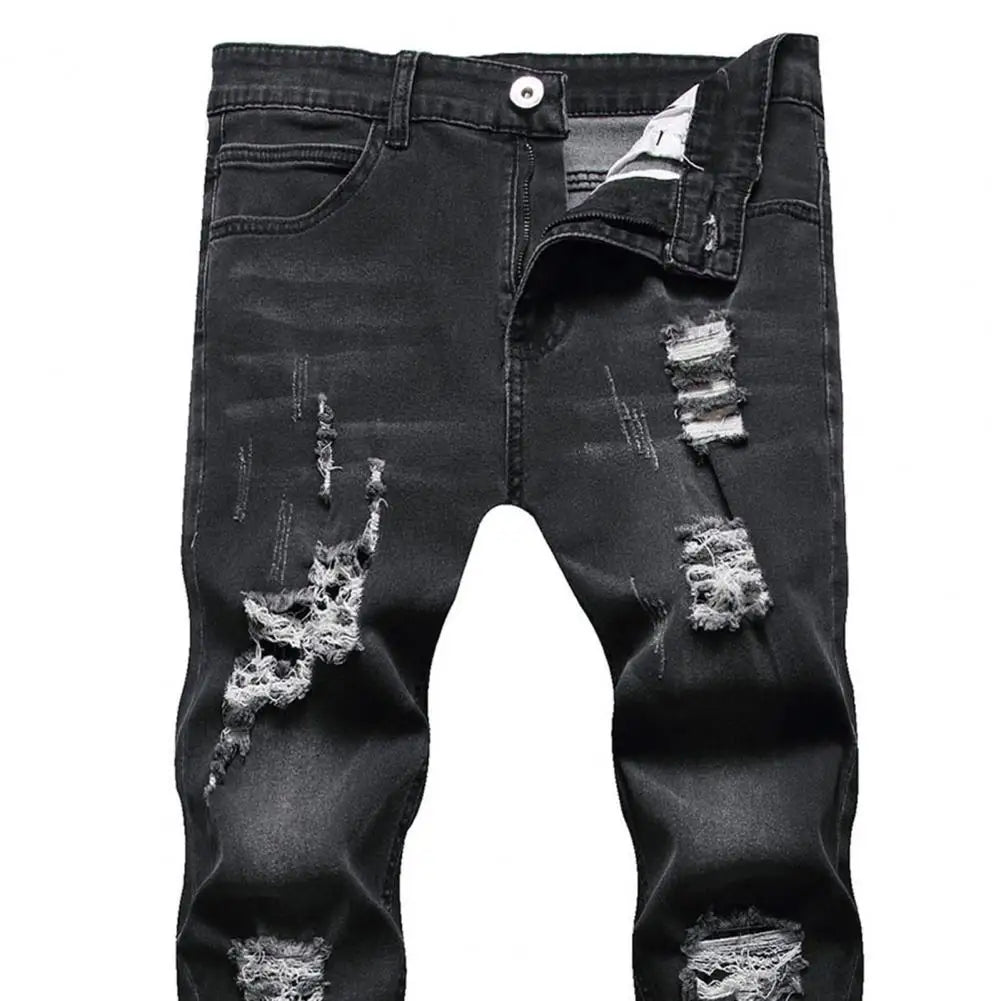 Jeans coupe ajustée déchiré plissé genou du M au 3XL
