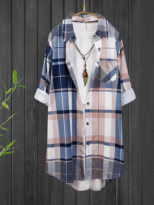 Chemise à carreaux à revers manches longues  du 1XL au 5XL