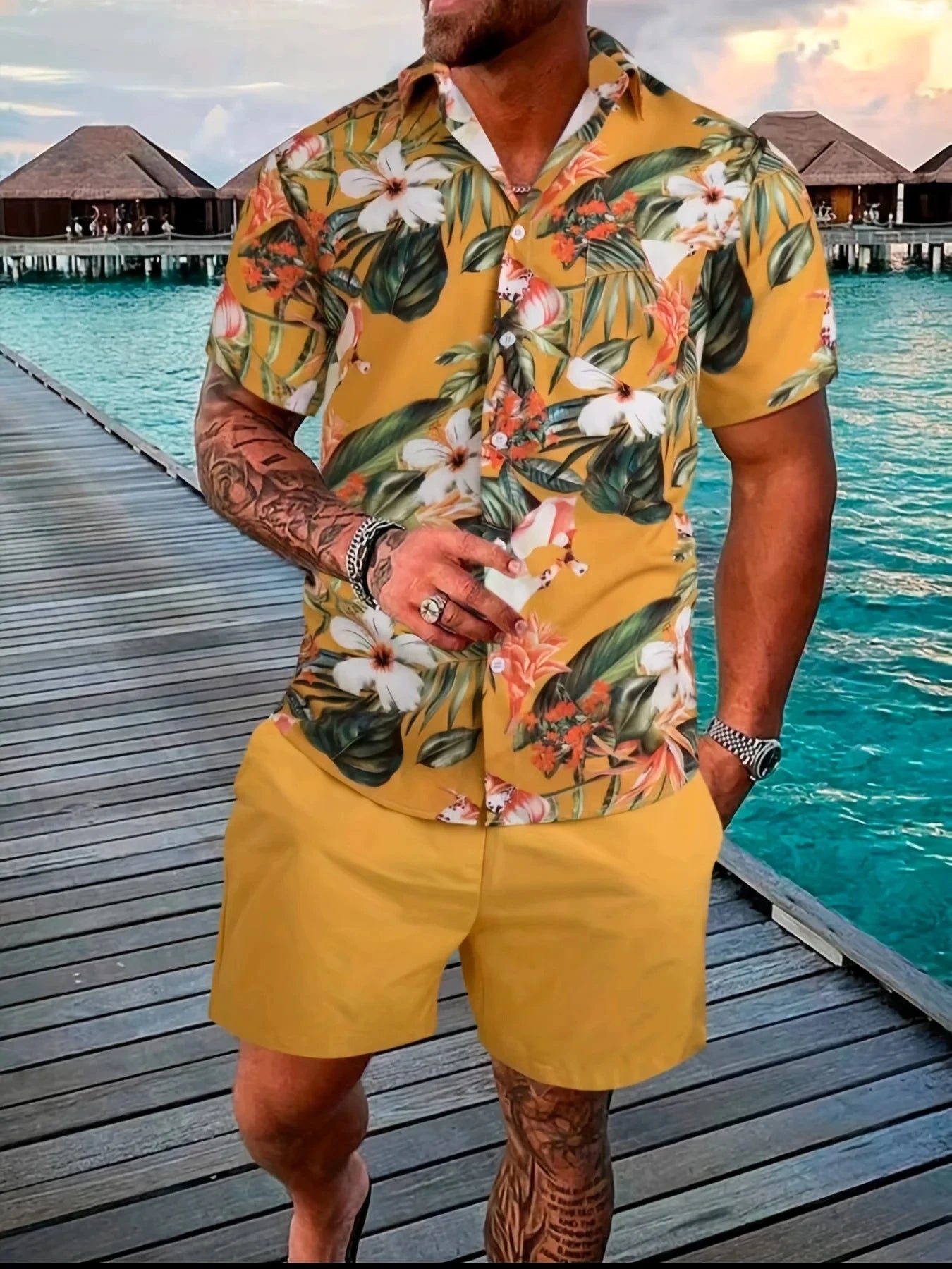 Sportedly-Ensemble deux pièces pour hommes, chemises et shorts College en 3D, vêtements de plage unisexes, chemise à revers hawaïenne, olympiques à la mode, 2 pièces MAEJORKEN
