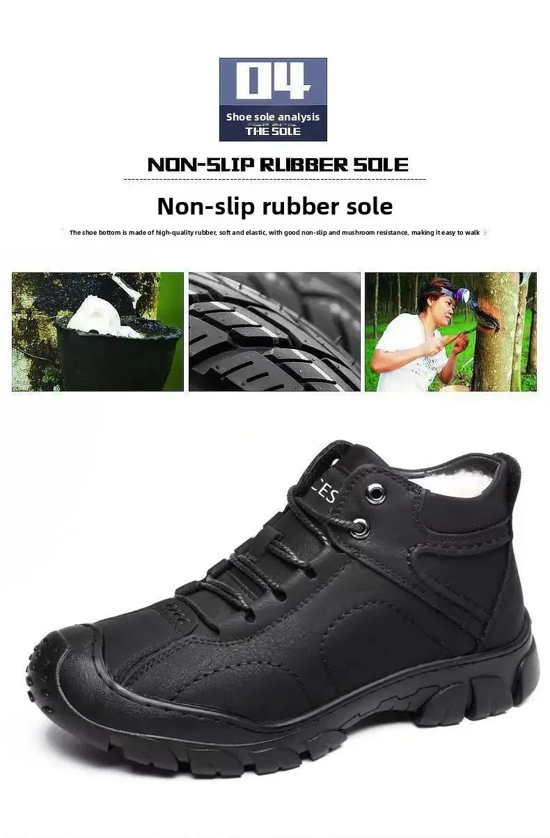 Chaussures d'hiver en cuir imperméable épais pour hommes, doublure polaire, montantes en coton, bottes de neige pour Sports de plein air, semelle extérieure en caoutchouc MAEJORKEN